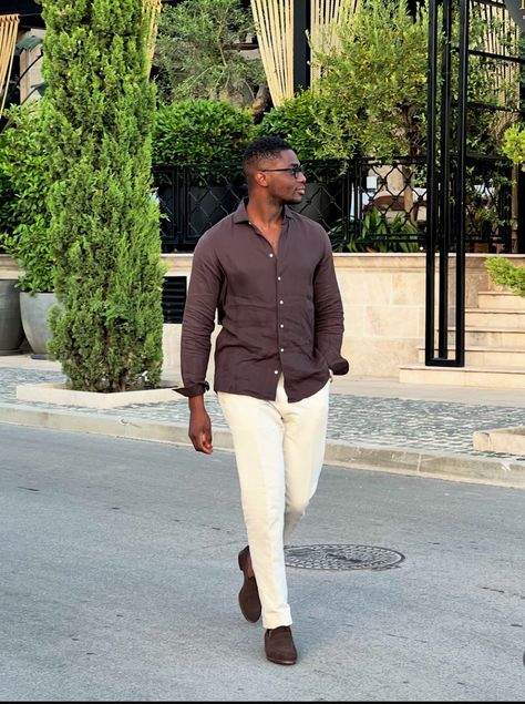 Outfit For Brown Skin Men, Black Men Date Night Outfit, Men Date Night Outfit, Casual Wedding Outfit, Business Casual Attire For Men, Filmmaking Inspiration, Mens Smart Casual Outfits, Polo Outfit, Afro Men