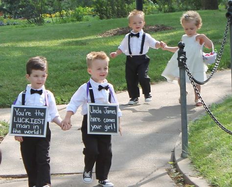 Chalkboard wedding sign for the ring bearer to carry. Ring Carrier, Pageboy Outfits, Weddings Ring, Reception Lighting, Ring Bearer Flower Girl, Wedding Reception Lighting, Girl Walk, Wedding Chalkboard Signs, Ring Boy