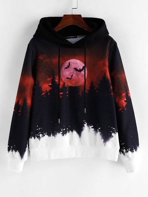 Halloween Forest, Stylish Hoodies, Anime Inspired Outfits, Tomboy Style Outfits, Moon Print, Mode Inspo, Tomboy Fashion, Red Hoodie, Girls Fashion Clothes