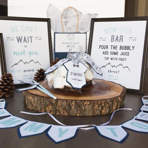 Party Decorations & Positivity on Instagram: “As summer is rapidly coming to an end, we’re looking toward all the fall and winter themes like this woodsy baby shower 🏔 that includes…” Mountain Baby Shower Theme, Woodsy Baby Showers, Lake Theme, Mom-osa Bar, Winter Activity, I Love Summer, Adventure Theme, Winter Woodland, Baby Shower Winter