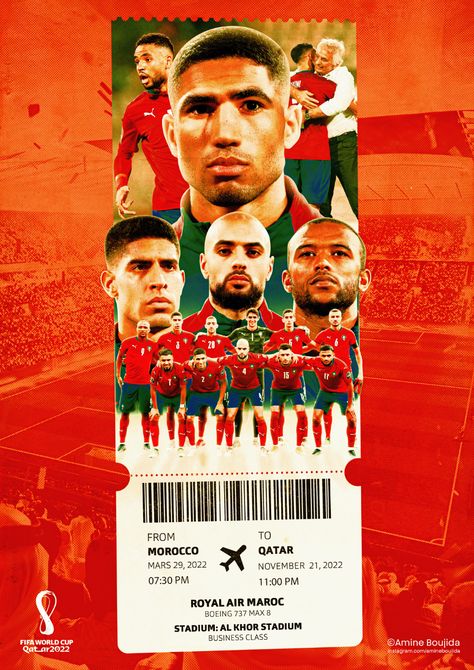 Moroccan Football, Brand Patterns, World Cup Tickets, World Cup Qatar, City Sketch, Football Ticket, Dubai World, Ticket Design, Sport Poster Design