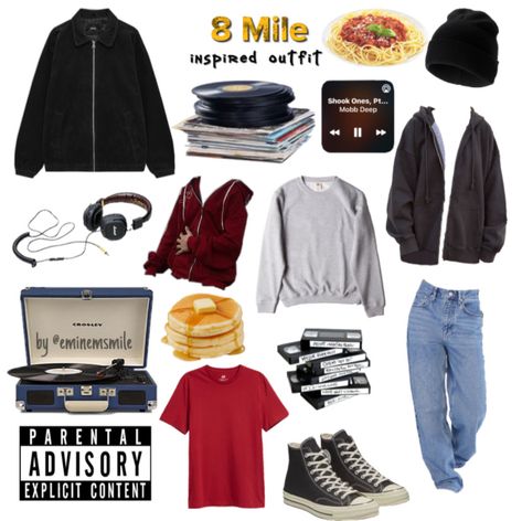 90s Eminem Outfit, Eminem Fits 90s, 8 Mile Outfits, Eminem 8 Mile Outfit, Eminem Inspo Outfit, 90s Inspired Outfits Hip Hop, Slim Shady Style, Eminem Fashion Style, Eminem Outfits Ideas