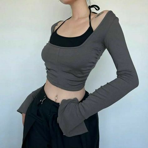 Knit Two Piece Set, Flare Long Sleeve, Sophomore Year, Vintage Flare, New Rock, Cropped Tops, Mode Vintage, Fit Inspo, Looks Vintage