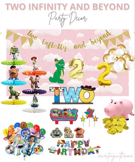 Toy story birthday party decor, toddler girl birthday party, 2nd birthday party theme, Disney birthday party, buzz and woody birthday, 2nd birthday, balloons, pink clouds backdrop, party decor, piggy bank and coins, birthday cake candles, two infinity and beyond, to infinity and beyond, you’ve got a friend in me, toy story, birthday banner, mini pinata, gold and pink birthday theme, Amazon finds, Amazon decor, kids birthday party ideas, gold balloons, gold foil decor You’ve Got A Friend In Me Birthday Party, Toy Story Birthday Party Ideas 2nd Girl, Toy Story 2nd Birthday Girl, Two Infinity And Beyond Birthday Girl, Toy Story Girl Birthday Party Ideas, Toy Story Birthday Party Ideas Girl, 2nd Birthday Balloons, Toy Story Birthday Banner, Clouds Backdrop