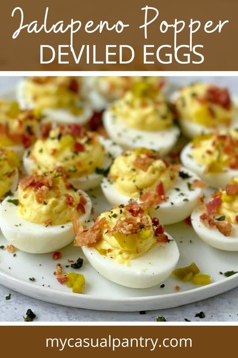 Jalapeño Popper Deviled Eggs are a delicious mash-up of two favorites. These are a must-make for any brunch spread, party, or gathering. Inflation Meals, Deviled Eggs With Cream Cheese Recipe, Jalapeno Popper Deviled Eggs, Jalapeño Deviled Eggs, Deep Fried Deviled Eggs, Eggs Deviled, Jalapeno Deviled Eggs, Devil Eggs, Fried Deviled Eggs