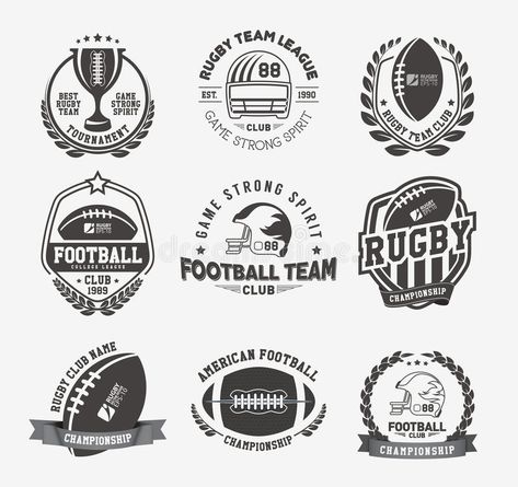 Rugby logo vector colorful set, Football badge logo template royalty free illustration Football Logo Ideas, Rugby Logo Design, Logo Academia, Rugby Illustration, Rugby Images, Football Badge, Rugby Logo, American Logo, Camp Logo