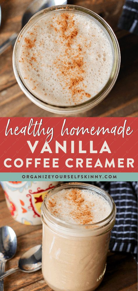 Vanilla Homemade, Sugar Free Coffee Creamer, Vegan Coffee Creamer, Homemade Coffee Creamer Recipe, Healthy Coffee Creamer, Dairy Free Coffee Creamer, Diy Coffee Creamer, Dairy Free Coffee, Vanilla Coffee Creamer