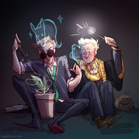 Crowley X Aziraphale Hogwarts, Good Omens Hogwarts, Good Omens Harry Potter, Crowley X Aziraphale Comic, Good Omens Aesthetic, Crowley X Aziraphale, Crowley And Aziraphale, Morpheus Sandman, Slytherin Harry Potter