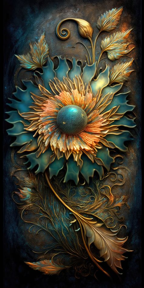 Teal and gold floral wallpaper Gold Floral Wallpaper, Teal And Gold Wallpaper, Fantasy Notebook, Sunflower Stuff, Sunflower Outfit, Believe Tattoos, Colour Pallets, Mandala Wallpaper, Sunflower Jewelry