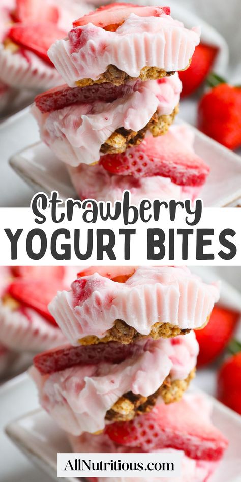 Enjoy these delightful strawberry yogurt bites, perfect for low-calorie recipes. These frozen treats make healthy snacks for kids and delicious yogurt snacks for everyone. This is one of the healthy summer recipes you can enjoy and safely meal prep for weeks to come! Strawberry Yogurt Bites, Low Calorie Granola, Yogurt Bites Recipe, Frozen Yogurt Bites, Frozen Yogurt Recipes, Banana Snacks, Frozen Strawberry, Yogurt Bites, Crunchy Granola