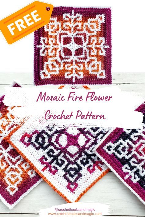 A free, easy to follow mosaic crochet square Mosaic Crochet Potholder, Crochet Mosaic Square, How To Mosaic Crochet Step By Step, Mosaic Crochet Squares, Mosaic Crochet In The Round Pattern, Crochet Overlay Mosaic Pattern Free, How To Do Mosaic Crochet, Mosaic Granny Square Crochet Pattern, Beginner Mosaic Crochet Patterns Free