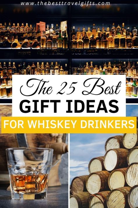 The 25 best gift ideas for whiskey drinkers with three photos of whiskey Whiskey Auction Basket Ideas, Whisky Gifts For Men, Whiskey Basket Gift For Men, Bourbon Lovers Gift Ideas, Whiskey Basket Ideas, Gifts For Bourbon Lovers, Whiskey Gift Basket Ideas, Whiskey Gift Ideas, Whiskey Gift Basket