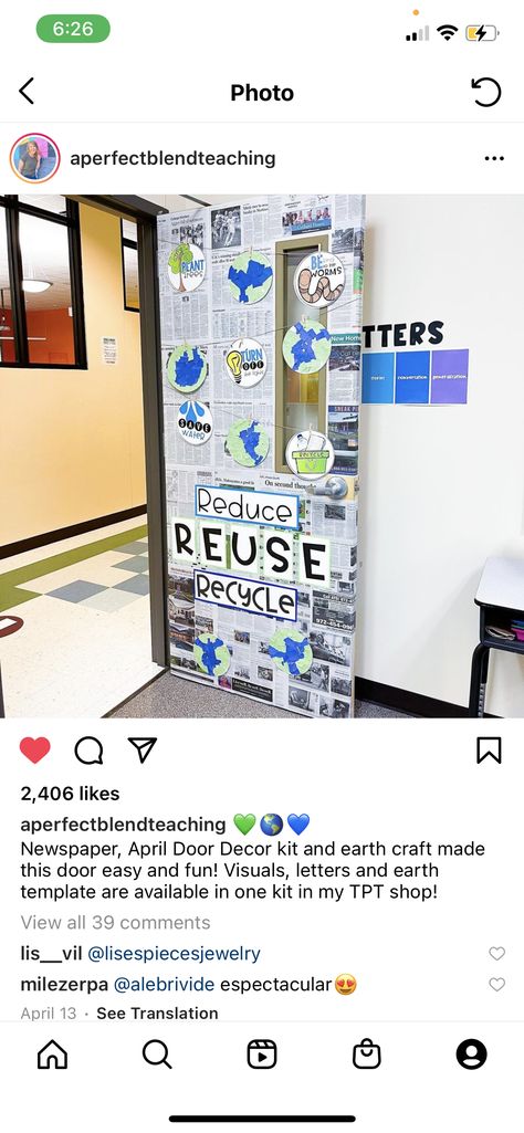 Earth Day Bulletin Board, Recycled Door, Earth Craft, Door Decorations Classroom, Reduce Reuse Recycle, Classroom Door, Reduce Reuse, Door Decoration, Reuse Recycle