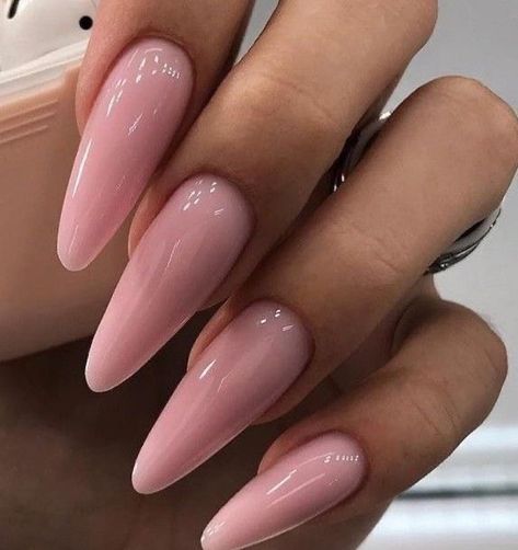 Pink Long Almond Acrylic Nails, Plain Long Almond Nails, Long Pink Almond Nails, Almond Nails Long Baddie, Pink Pointy Acrylic Nails, Plain Almond Nails, Light Pink Stiletto Nails, Pink Sharp Almond Nails, Light Pink Nails Acrylic Stilettos