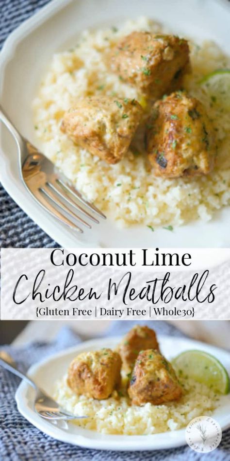 Meatballs Gluten Free, New Chicken Recipes, Coconut Lime Chicken, Chicken Fresh, Ground Chicken Recipes, Chicken Meatballs, Dinner Inspiration, Lime Chicken, Coconut Lime