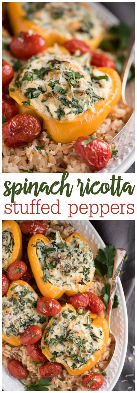 Ricotta Stuffed Peppers, Easy Stuffed Pepper Recipe, Easy Stuffed Peppers, Garlic Spinach, Bell Pepper Recipes, Spinach Ricotta, Appetizers Recipes, Makanan Diet, Vegan Keto