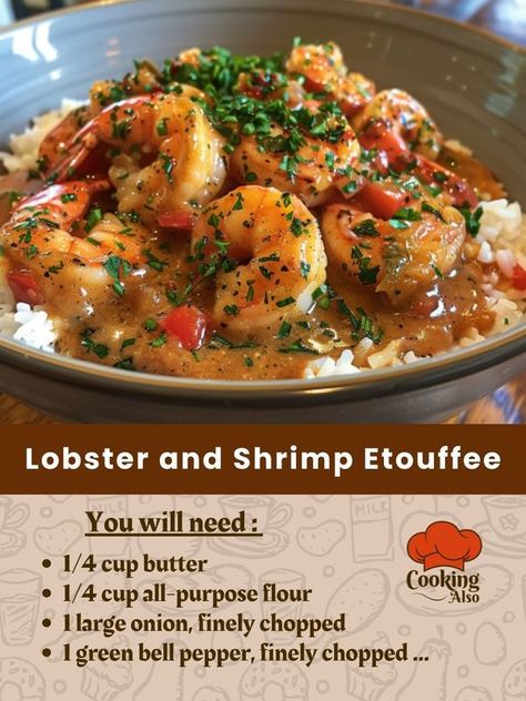 Crawfish Etoufee Recipe, Lobster And Shrimp, Tuscan Salmon, Etouffee Recipe, Shrimp Etouffee, Seafood Dish Recipes, Lobster Dinner, Delicious Seafood Recipes, Seared Scallops