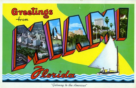 Todos os tamanhos | Greetings from Miami, Florida, Gateway to the Americas - Large Letter Postcard | Flickr – Compartilhamento de fotos! Modern Postcard, Florida Woman, Mark Jackson, H Town, Large Letters, Miami Heat, Plus Size Womens Clothing, Miami Florida, Vintage Postcard