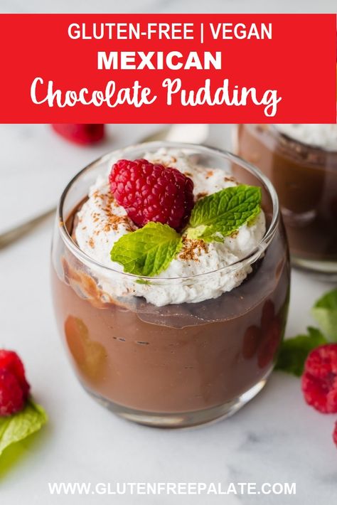 Making gluten-free pudding has never been easier. With minimal ingredients you will have this easy gluten-free mexican chocolate pudding in no time. #glutenfree #pudding #vegan #dessert #chocolate Mexican Pudding, Gluten Free Pudding, Dessert Gluten Free, Vegan Pudding, Chocolate Pudding Recipes, Pudding Dessert, Mexican Dessert Recipes, Mexican Chocolate, Vegan Mexican