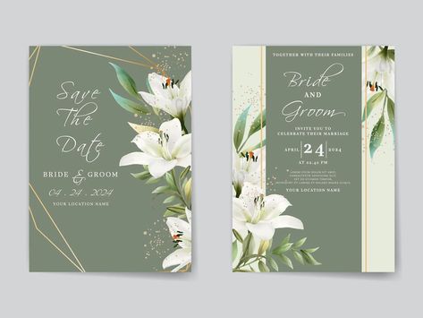 Lily Wedding Invitations, White Flower Wedding, Lily Watercolor, Elegant Wedding Invitation Card, Valentine Bouquet, Invitations Card, Digital Invitations Wedding, Lily Wedding, Greenery Wedding Invitations