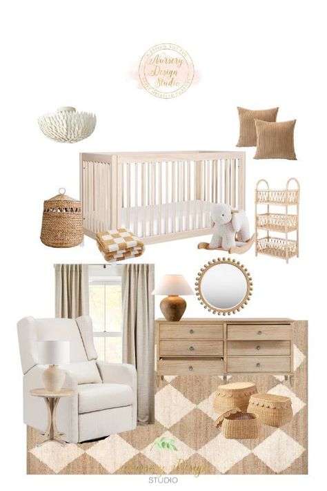 Boho Gender Neutral Twin Nursery, Gender Neutral Shared Nursery, Shared Nursery With Parents, Tan Nursery, Minimalist Baby Room, Neutral Nursery Ideas, Nursery Design Board, Black Crib, Twins Nursery