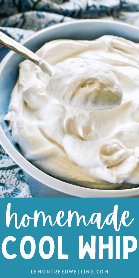 Homemade Cool Whip - made with just 4 simple ingredients! It's a delicious addition to so many recipes and the perfect topping for any dessert! Homemade Cool Whip, Cool Whip Desserts, Dessert Toppings, Homemade Whipped Cream, Cool Whip, Cannoli, Frosting Recipes, Eat Dessert, Baklava