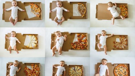 'Pizza Baby': 12 milestone photos that will melt your heart Vom Avea Un Copil, Baby Pizza, 6 Month Baby Picture Ideas, Baby Milestones Pictures, One Month Baby, Foto Newborn, Monthly Baby Pictures, Baby Milestone Photos, Baby Fotografie