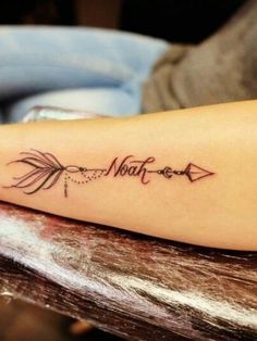 Arrow Tattoos For Women, Tattoo Arrow, Baby Tattoo Designs, Baby Name Tattoos, Arrow Tattoo Design, Tattoos Infinity, Tattoos With Kids Names, Men Tattoos, Inspiration Tattoos