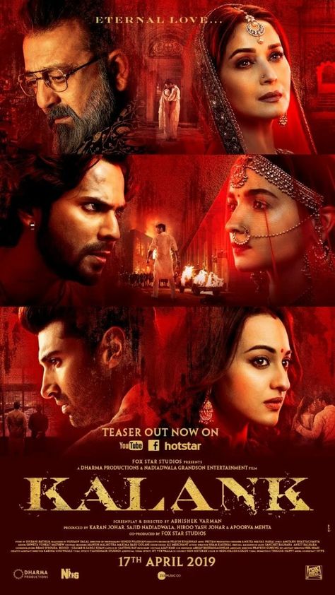 India Movie Poster, Bollywood Films Posters, Kalank Movie, Kalki Movie Poster, Bollywood Movies Posters Hd, Hindi Movie Film, New Hindi Movie, Old Movie Posters Bollywood, Varun Dhawan Movies