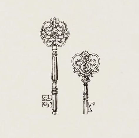 Skeleton Key Drawing Vintage, Antique Key Illustration, Key Tattoo Designs Vintage, Antique Tattoos, Vintage Key Tattoos, Antique Key Tattoos, Keyhole Tattoo, Key Drawing, Skeleton Key Tattoo