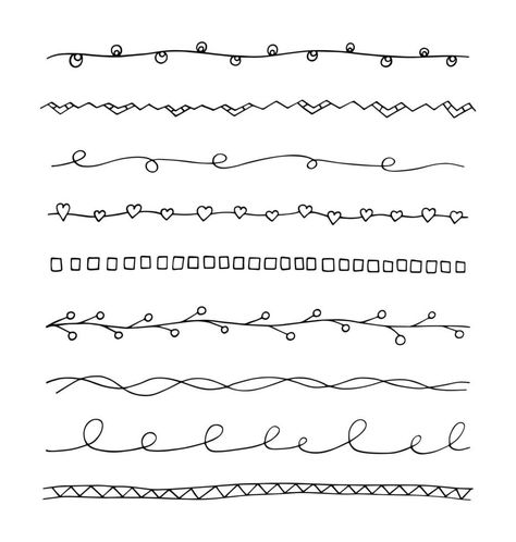 Vector set hand drawn vintage borders. Doodle lines collection for your design. Cute trendy decorative and botanical element. Curves decorated with circles, swirls, hearts Free Graphic Elements, Header Doodles, Decorative Lines Png, Doodle Header, Journaling Borders, Doodles Lines, Line Clipart, Story Illustration, Circle Border