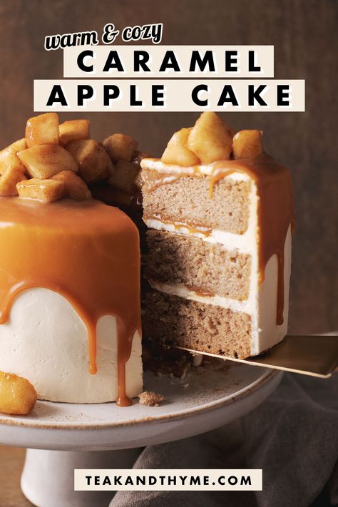 Apple Layer Cake, Spiced Cake, Caramel Apple Cake, Chocolate Macaron, Baking Stuff, Caramel Buttercream, Chai Recipe, Apple Pie Filling, Thanksgiving Food Desserts