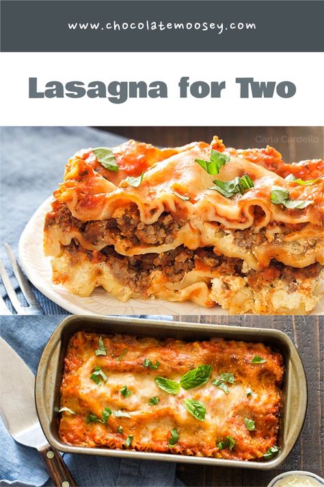 Love lasagna but hate leftovers? Lasagna For Two baked in a loaf pan is a small baked pasta dish that makes only 4 slices. Made with a beef and ricotta cheese filling. #homemadeinthekitchen #lasagnafortwo #smallbatchrecipes #dinnerfortwo Lasagna Recipe With Ricotta 8x8, 9 X 9 Lasagna, Lasagna Roll Ups For 2, Small Batch Lasagna Roll Ups, Small Serving Lasagna, Lasagne For 2, Lazy Meals For Two, Lasagna Recipe For Two People, Lasagna Recipe With Ricotta For Two