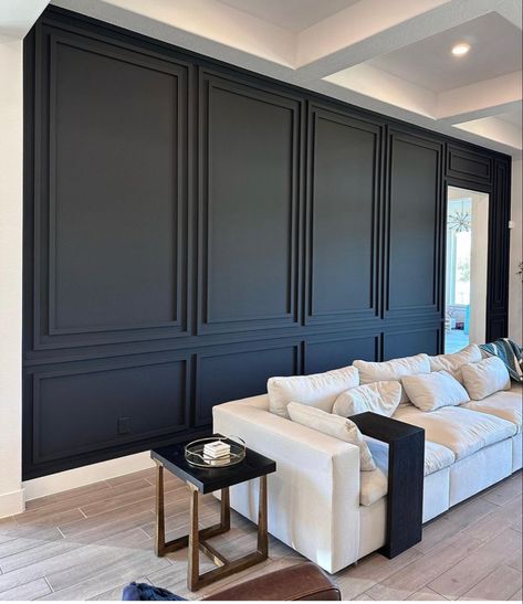 Accent Walls In Living Room, Wall Molding, Remodel Bedroom, Black Walls, Home Office Design, Front Room, Living Room Inspiration, Coffee Bar, Home Living Room