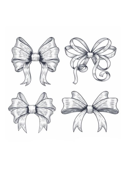 Drawing Bows Ribbon, Ribbon Bow Illustration, Ribbon Design Illustration, Ribbon Drawing Reference, Bow Illustration Ribbon, Ribbon Art Drawing, How To Draw Bows, How To Draw A Bow, Ribbon Bow Drawing