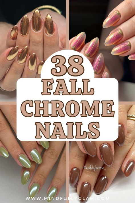 fall chrome nails Fall Nails Chrome Brown, Brown With White Chrome Nails, Fall Nail Inspo Chrome, Olive Green Nails With Chrome, Olive Nails Chrome, November Nails Ideas Chrome, Chrome Nails For Fall 2024, Sage Green Nails With Chrome, Plum Nails With Chrome