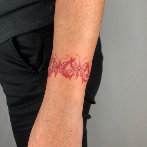 Devine Tattoo, Wrist Band Tattoo, Tattoo Red, Red Ink Tattoos, Wrist Tattoo, Band Tattoo, Wrist Band, Dope Tattoos, Red Ink