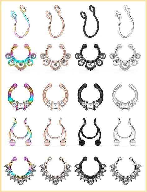 SCERRING Fake Septum Nose Hoop Rings Stainless Steel Faux Lip Ear Nose Septum Septum Lip Piercing, Two Nose Piercings, Nose Septum Ring, Nose Ring Sizes, Dermal Piercing Jewelry, Faux Septum Ring, Piercing Clip, Faux Nose Ring, Faux Septum