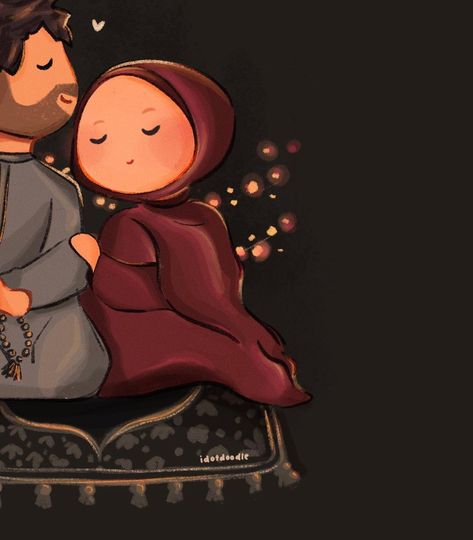 “And we created you in pairs” Quran: Surah An-Naba 78:8 . This is an illustration I sketched during Ramadan hoping to finish it before it… | Instagram Date Cartoon, In Love Pictures, Ramadan Illustration, Cartoon Banana, Eid Card Designs, Pusheen Cute, Dark Color Palette, Procreate Illustration, Islamic Cartoon