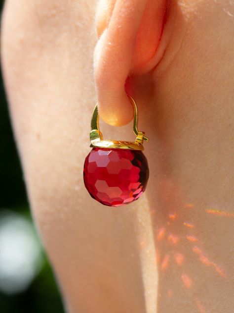 Red Crystal Earrings, Ruby Earrings Dangle, Garnet Drop Earrings, Faceted Crystal, Gold Lever Back, July Birthstone Jewelry - Etsy Ruby Red Jewelry, Crystal Ball Earrings, Garnet Drop Earrings, Colored Earrings, Ruby Crystal, July Birthstone Jewelry, Ball Earrings, Aquamarine Crystal, Ruby Earrings