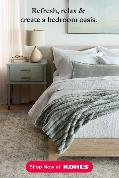 Your bedroom is your personal oasis, so make your bed the comfiest place to unwind and get a good night's sleep. Shop sheets, comforters, duvets, pillows, throws and more at Kohl's and Kohls.com. Bedroom Wardrobe Design, Bedroom Hacks, Bedroom Oasis, Creative Bedroom, Bedroom Decor Cozy, Inspire Me Home Decor, Modern Bedroom Design, Bedroom Refresh, Spare Bedroom