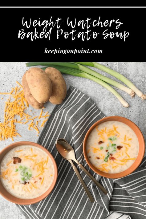 Baked Potato Soup – Weight Watchers Slow Cooker Baked Potato Soup, High School Cheerleader, Weight Watchers Food Points, Crock Pot Baked Potatoes, Keeping On Point, School Cheerleader, Weight Watchers Lunches, Slow Cooker Potato Soup, Slow Cooker Baking