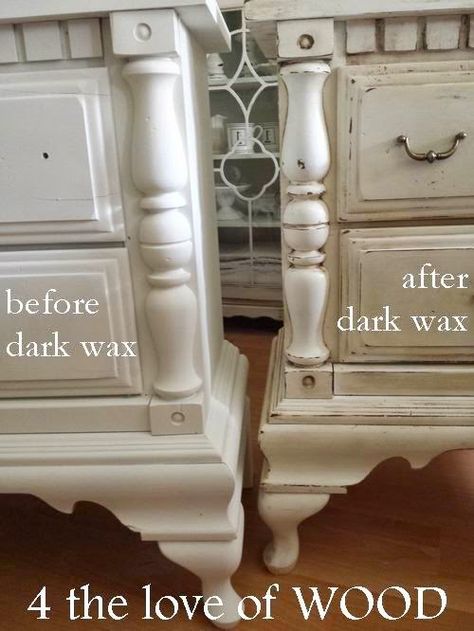 4 the love of wood: USING DARK WAX ON WHITE PAINT - video Annie Sloan Painted Furniture, Chalk Ideas, Painting Wood Furniture, Painted Furniture Colors, Apartment Decoration, Dark Wax, Furniture Rehab, Distressed Furniture, Painting Furniture Diy