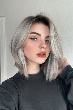 #hairstyleinspiration #hairtrends #hairgoals #hairstyleideas #hairinspo #hairtutorial #hairtransformation #hairdo #hairfashion #hairlove Rooted Silver Hair, Gray Shadow Root, Hairstyles For Silver Hair, Silver Bob Haircut, Silver Short Hair, Silver Hair Ideas, Gray Short Hair, Powerless Aesthetic, Silver Hair Short