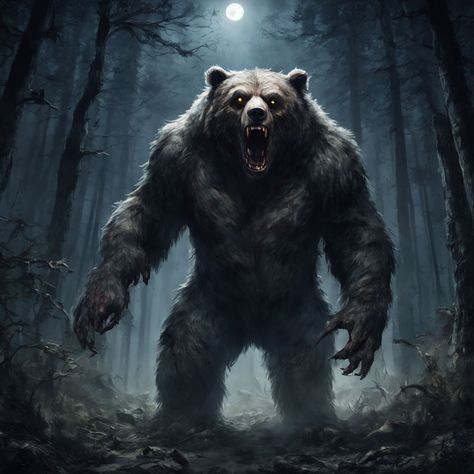 This spectacular image of a huge scary zombie bear in the ni... by GalacticRaven - Playground Scary Bear Art, Zombie Bear, Scary Zombie, Fantasy Beasts, Bear Logo, Bear Art, Create Art, Image Generator, Social Media Posts