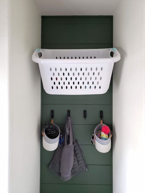 Hang Laundry Basket on Hooks | Mudroom | Laundry Room Baskets | Laundry Baskets | Laundry Room Storage | Laundry Room Ideas | willow creek drive Laundry Basket Hooks On Wall, Laundry Basket Hanging On Wall, Wall Mount Laundry Basket, Hang Laundry Baskets, Hang Laundry Basket On Wall, Hanging Laundry Baskets On Wall Diy, How To Hang Laundry Baskets On Wall, Wall Mounted Laundry Basket, Laundry Basket Wall Mount