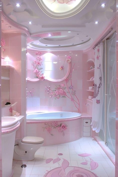 Aesthetic Bathroom Pink, Bathroom Pink Aesthetic, Cute Bathroom Aesthetic, Bathrooms Aesthetic, Baño Aesthetic, Princess Bathroom, Bathroom Decor Pink, Feminine Bathroom, Pretty Bathroom