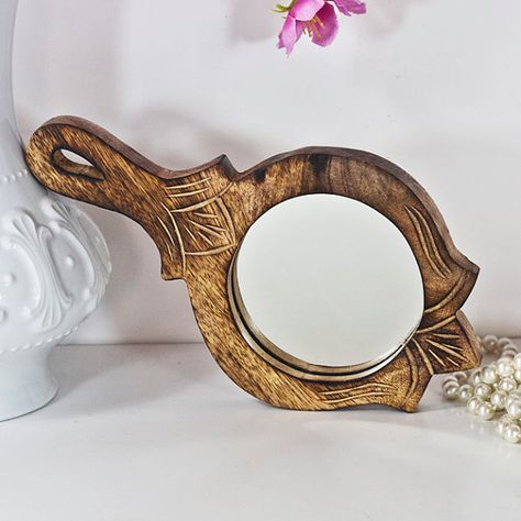 Vintage Hand Mirror Compact Mirror Wooden Frame by CozyTraditions Wooden Hand Mirror, Mirror Wooden Frame, Vintage Hand Mirror, Modern Woodworking Projects, Modern Woodworking, Wooden Jewelery, Hand Mirrors, Mirror Pattern, Mirror Collection