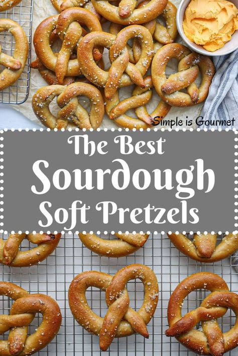 The Best Sourdough Soft Pretzels - Simple is Gourmet Sourdough Pretzel Recipes, Sourdough Pretzels Recipe, Sourdough Chart, Sourdough Pretzels Discard, Homemade Sourdough Pretzels, Sour Dough Pretzel, Easy Sourdough Recipe, Sourdough Pretzel, Sourdough Side Dish