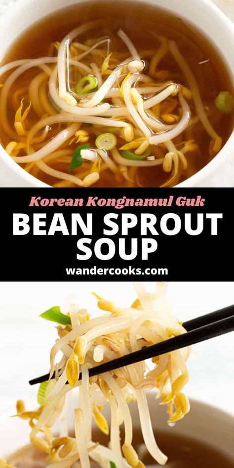 Korean Bean Sprout Soup - Kongnamul Guk Soup Light Healthy, Soup With Bean Sprouts, Ramen With Bean Sprouts, Sprout Soup Recipe, Korean Sprouts Recipe, Bean Sprout Recipes Korean, Korean Bean Sprout Soup, Recipes Using Bean Sprouts, Korean Broth Recipes